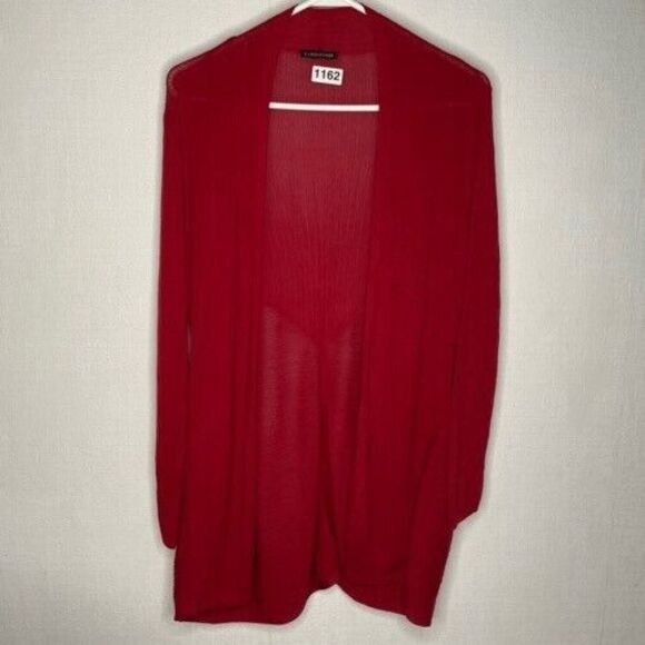 Eileen Fisher Long Sleeve Open Front Cardigan Top Women Size M Burgundy Ribbed - Picture 4 of 7